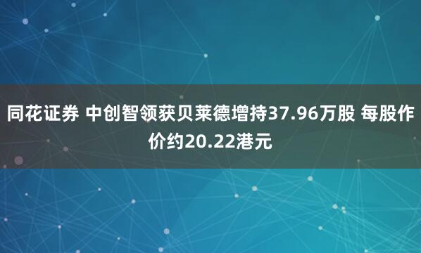 同花证券 中创智领获贝莱德增持37.96万股 每股作价约20.22港元